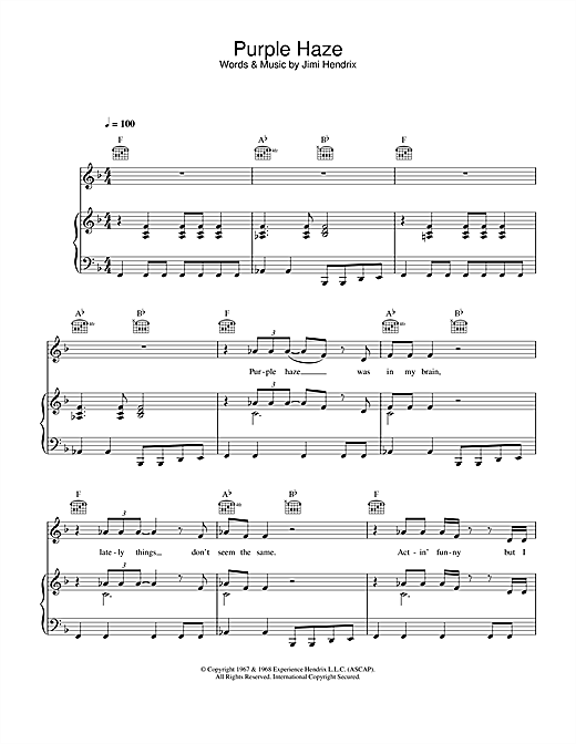 Learn to play Jimi Hendrix Purple Haze sheet music for Piano, Vocal & Guitar (Right-Hand Melody) in minutes. Jimi Hendrix Purple Haze sheet music notes and chords. Download Printable PDF.