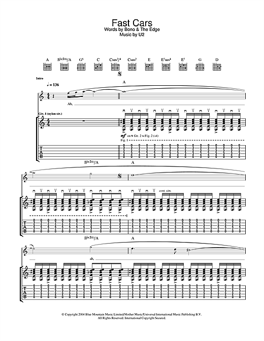 Learn to play U2 Fast Cars sheet music for Guitar Tab in minutes. U2 Fast Cars sheet music notes and chords. Download Printable PDF.