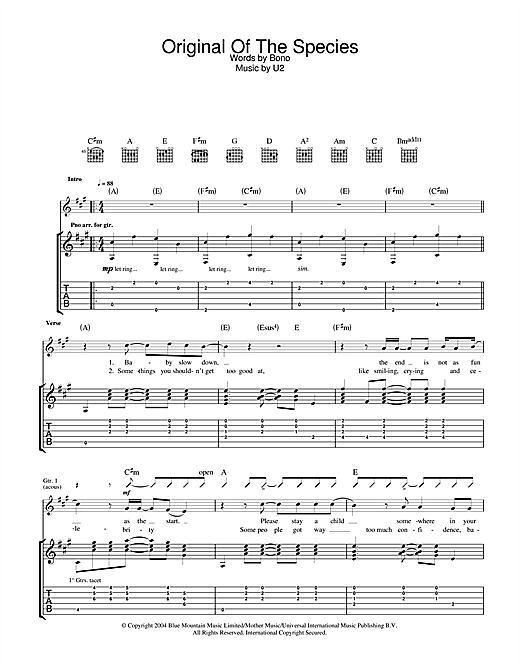 Learn to play U2 Original Of The Species sheet music for Guitar Tab in minutes. U2 Original Of The Species sheet music notes and chords. Download Printable PDF.