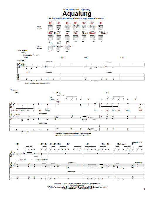 Learn to play Jethro Tull Aqualung sheet music for Guitar Tab in minutes. Jethro Tull Aqualung sheet music notes and chords. Download Printable PDF.