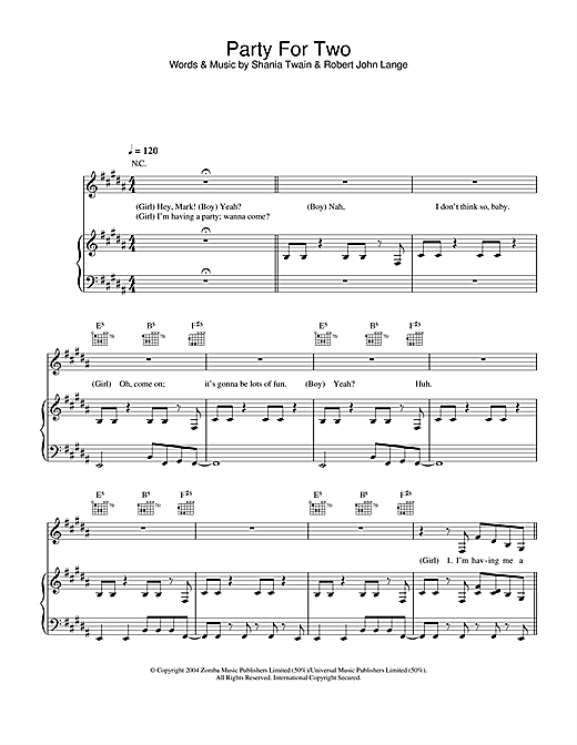 Learn to play Shania Twain Party For Two sheet music for Piano, Vocal & Guitar (Right-Hand Melody) in minutes. Shania Twain Party For Two sheet music notes and chords. Download Printable PDF.