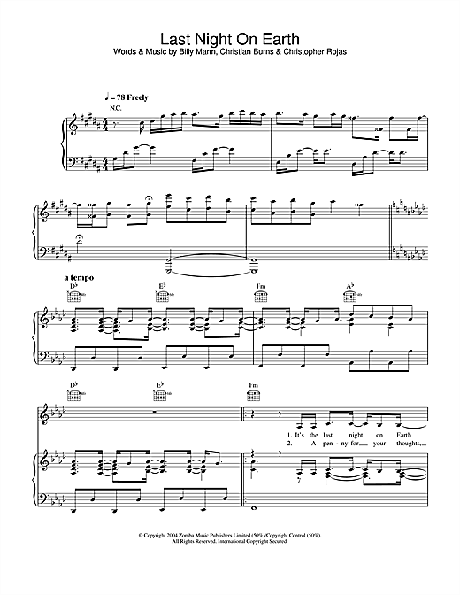 Learn to play Delta Goodrem Last Night On Earth sheet music for Piano, Vocal & Guitar (Right-Hand Melody) in minutes. Delta Goodrem Last Night On Earth sheet music notes and chords. Download Printable PDF.