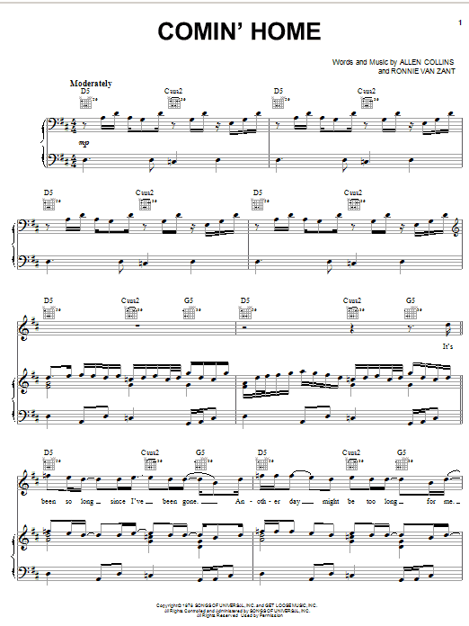 Learn to play Lynyrd Skynyrd Comin' Home sheet music for Piano, Vocal & Guitar (Right-Hand Melody) in minutes. Lynyrd Skynyrd Comin' Home sheet music notes and chords. Download Printable PDF.