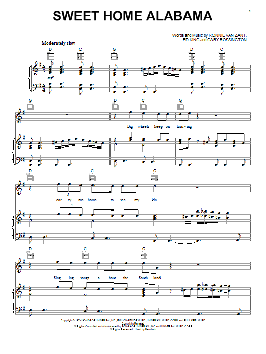 Learn to play Lynyrd Skynyrd Sweet Home Alabama sheet music for Piano, Vocal & Guitar (Right-Hand Melody) in minutes. Lynyrd Skynyrd Sweet Home Alabama sheet music notes and chords. Download Printable PDF.
