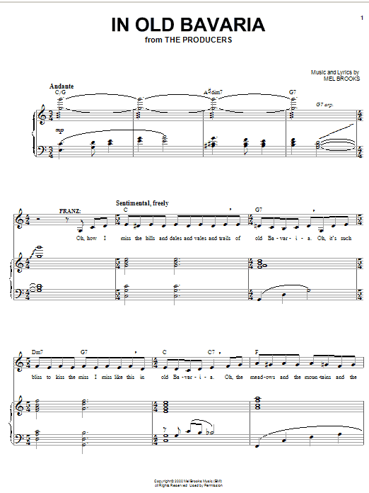 Learn to play Mel Brooks In Old Bavaria sheet music for Piano, Vocal & Guitar (Right-Hand Melody) in minutes. Mel Brooks In Old Bavaria sheet music notes and chords. Download Printable PDF.