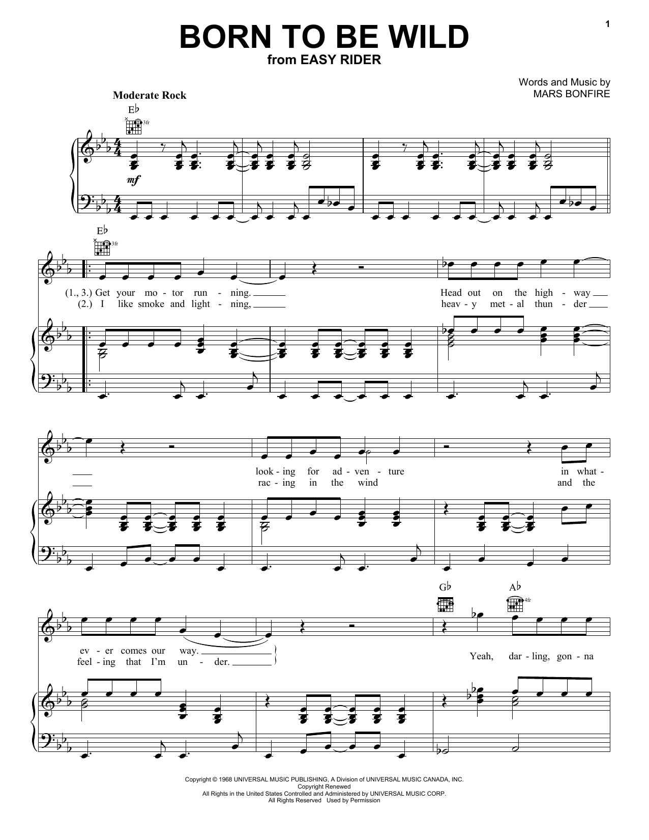Learn to play Steppenwolf Born To Be Wild sheet music for Piano, Vocal & Guitar (Right-Hand Melody) in minutes. Steppenwolf Born To Be Wild sheet music notes and chords. Download Printable PDF.