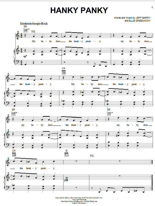 Learn to play Tommy James & The Shondells Hanky Panky sheet music for Piano, Vocal & Guitar (Right-Hand Melody) in minutes. Tommy James & The Shondells Hanky Panky sheet music notes and chords. Download Printable PDF.