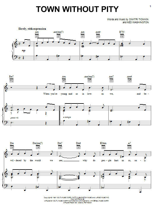Learn to play Gene Pitney Town Without Pity sheet music for Piano, Vocal & Guitar (Right-Hand Melody) in minutes. Gene Pitney Town Without Pity sheet music notes and chords. Download Printable PDF.