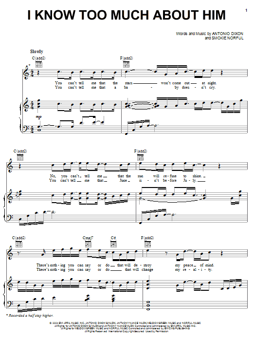 Learn to play Smokie Norful I Know Too Much About Him sheet music for Piano, Vocal & Guitar (Right-Hand Melody) in minutes. Smokie Norful I Know Too Much About Him sheet music notes and chords. Download Printable PDF.