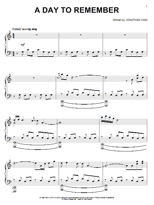 Learn to play Jonathan Cain A Day To Remember sheet music for Piano in minutes. Jonathan Cain A Day To Remember sheet music notes and chords. Download Printable PDF.