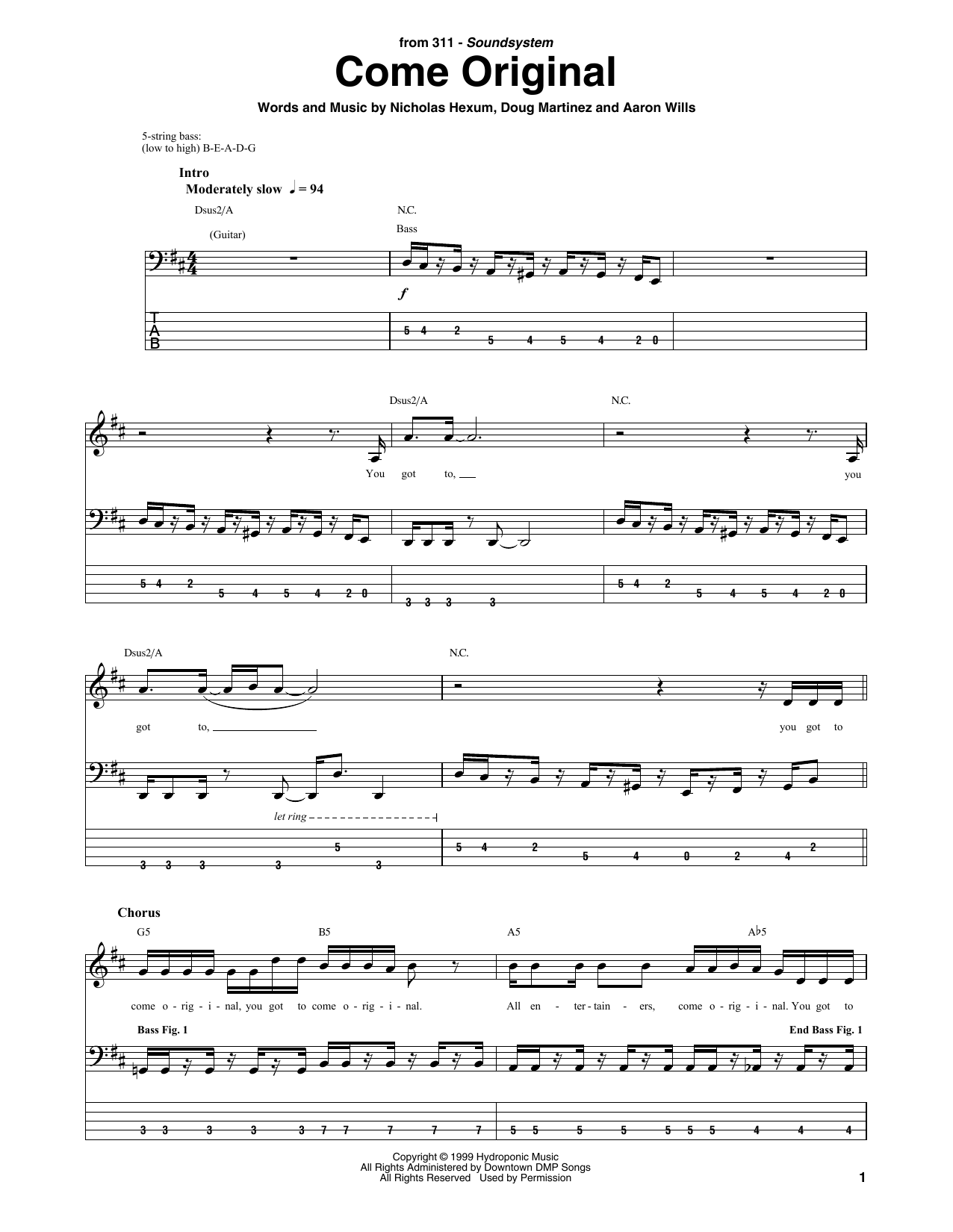 Download 311 Come Original Sheet Music and learn how to play Bass Guitar Tab PDF digital score in minutes