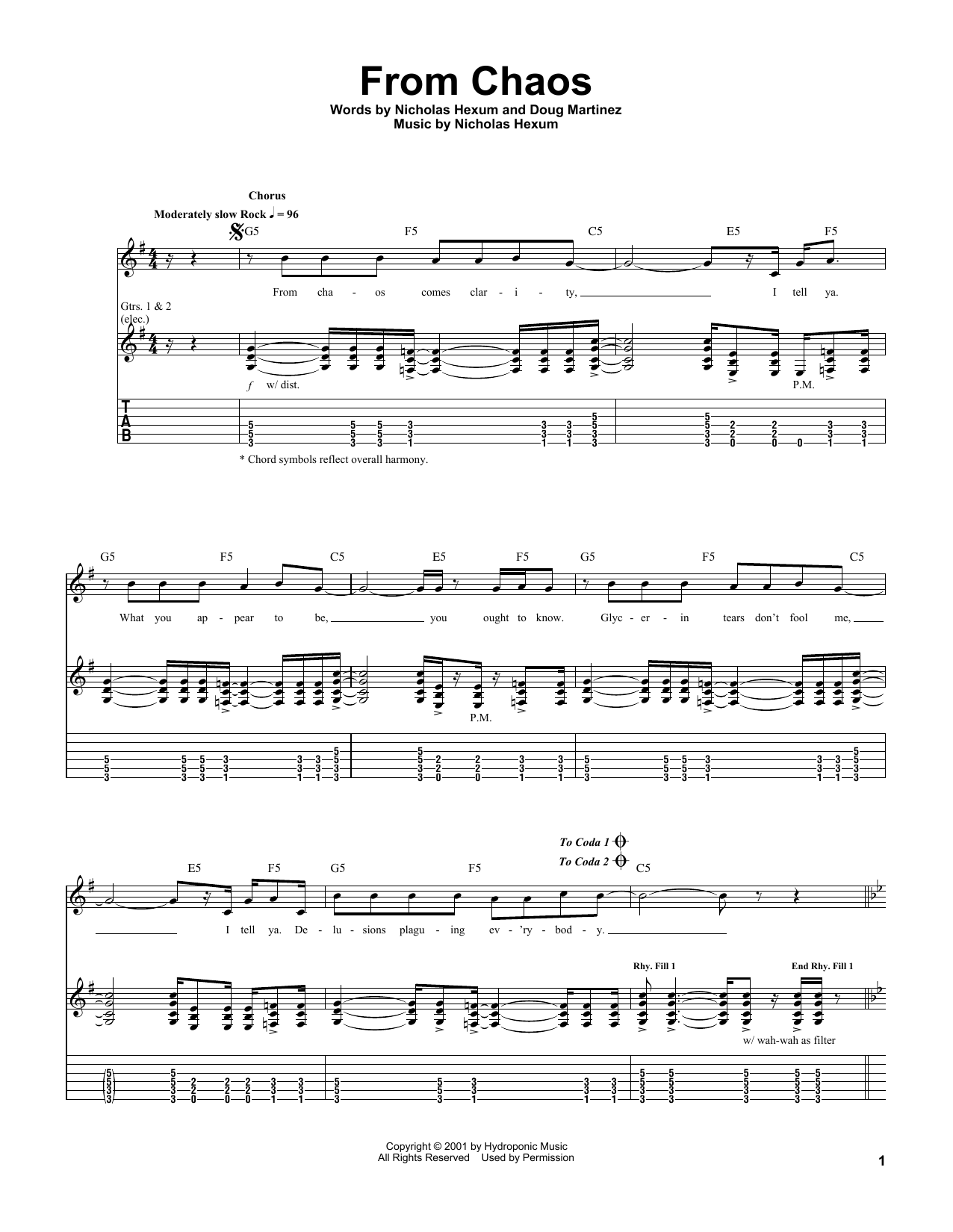 Download 311 From Chaos Sheet Music and learn how to play Guitar Tab PDF digital score in minutes