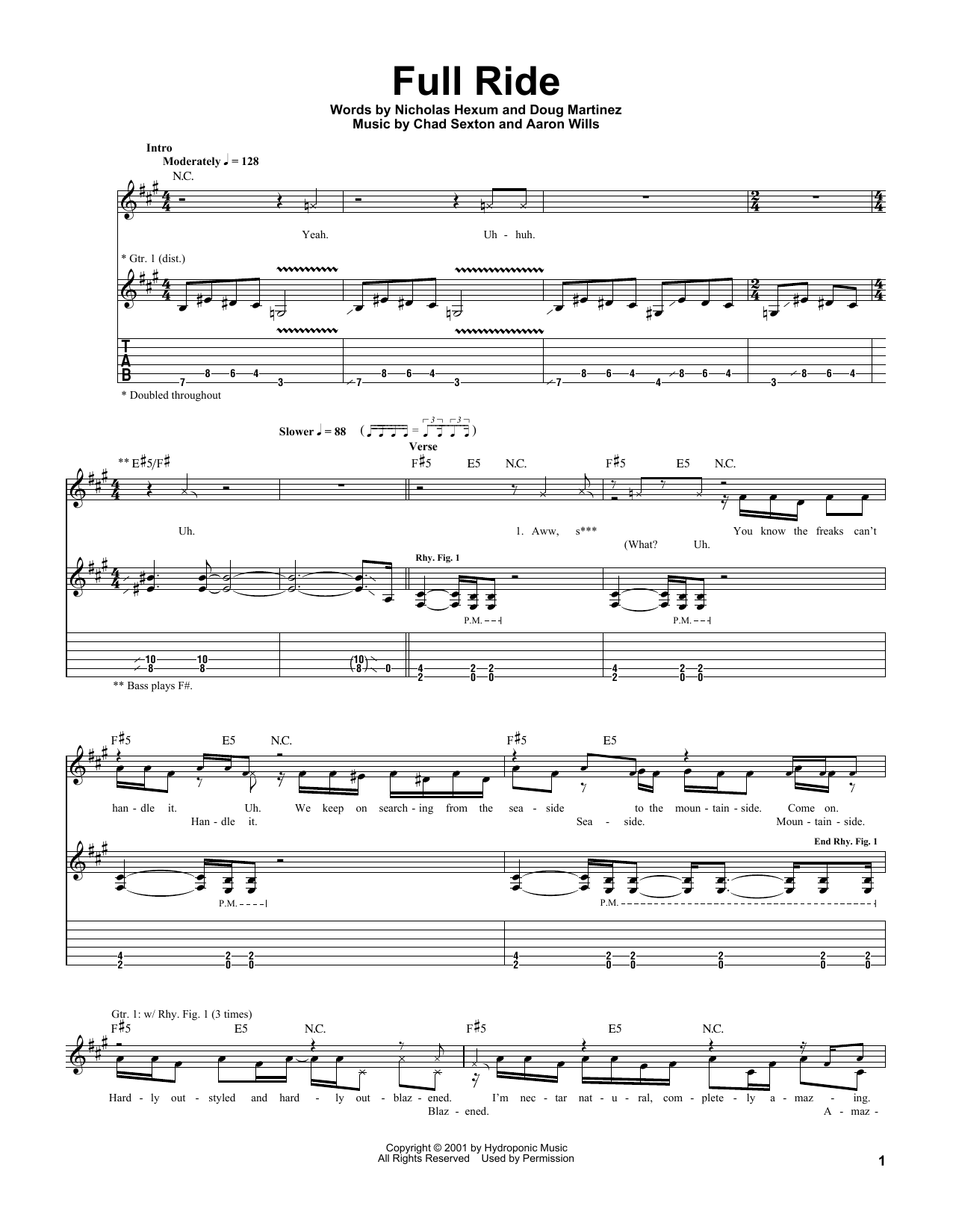 Download 311 Full Ride Sheet Music and learn how to play Guitar Tab PDF digital score in minutes