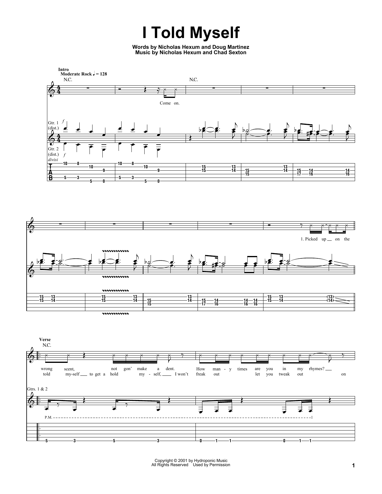 Download 311 I Told Myself Sheet Music and learn how to play Guitar Tab PDF digital score in minutes