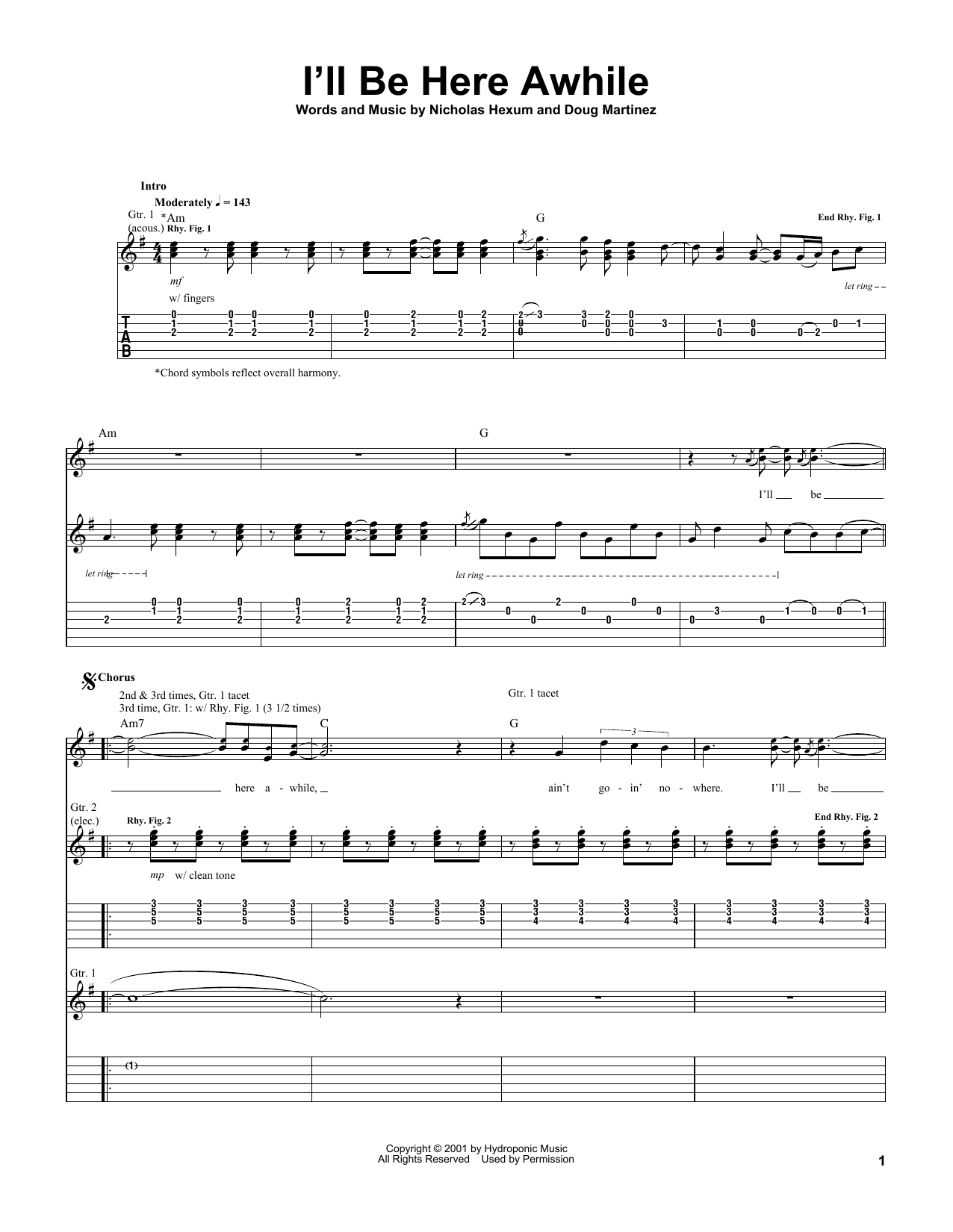 Download 311 I'll Be Here Awhile Sheet Music and learn how to play Guitar Tab PDF digital score in minutes