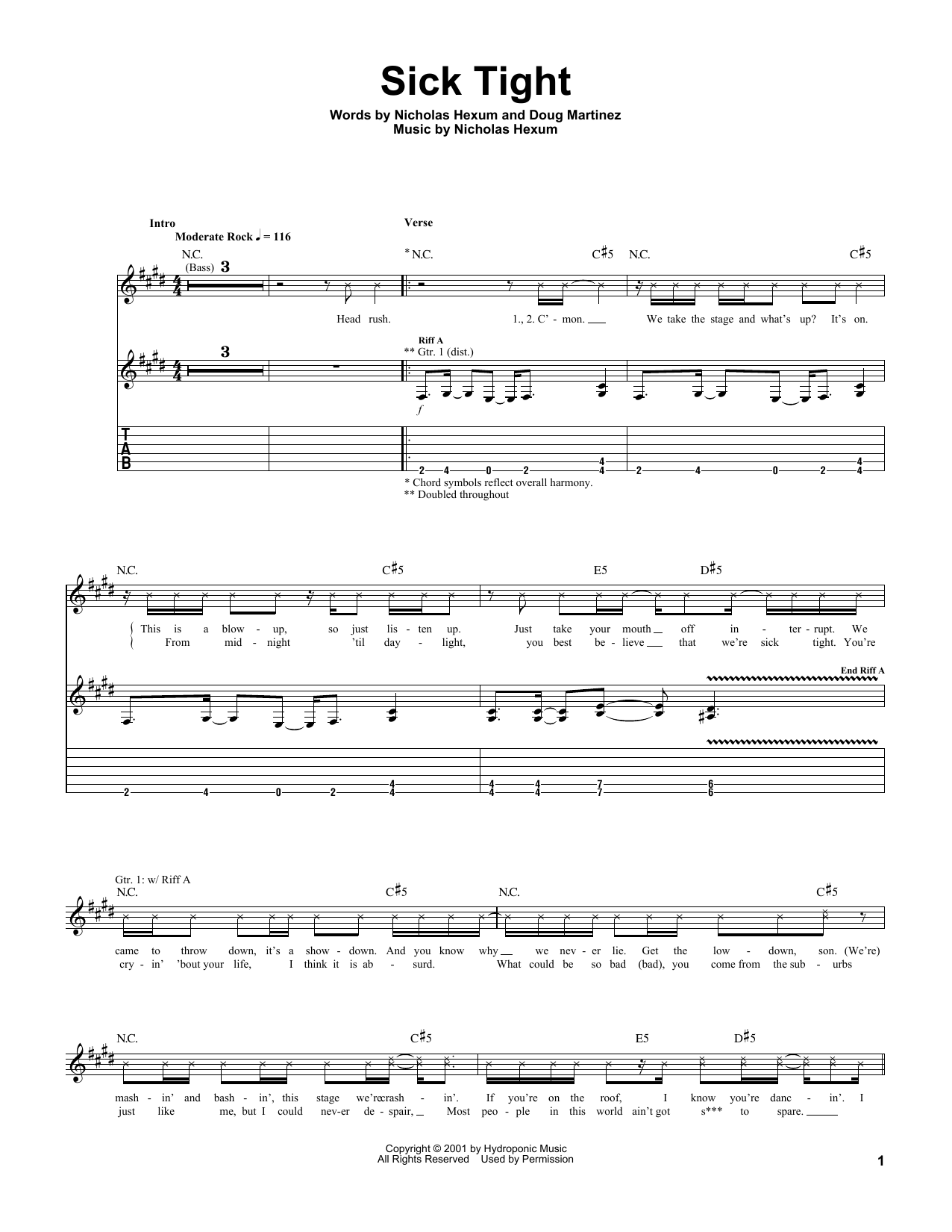 Download 311 Sick Tight Sheet Music and learn how to play Guitar Tab PDF digital score in minutes