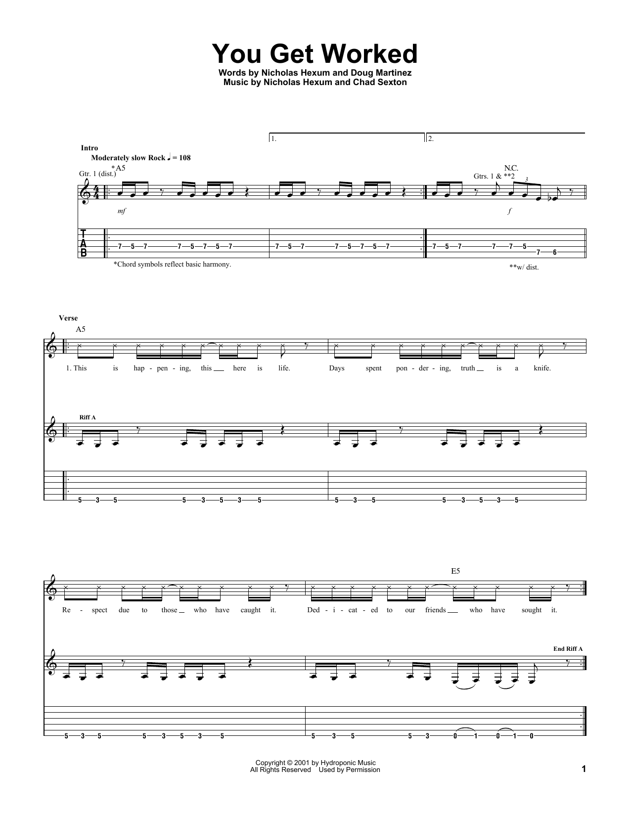 Download 311 You Get Worked Sheet Music and learn how to play Guitar Tab PDF digital score in minutes