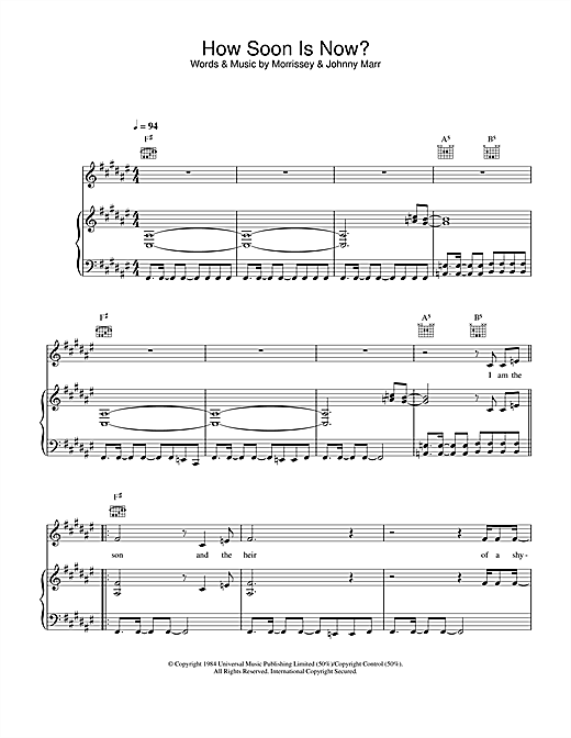 Learn to play The Smiths How Soon Is Now? sheet music for Piano, Vocal & Guitar (Right-Hand Melody) in minutes. The Smiths How Soon Is Now? sheet music notes and chords. Download Printable PDF.