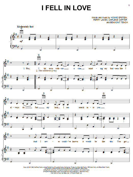 Learn to play Carlene Carter I Fell In Love sheet music for Piano, Vocal & Guitar (Right-Hand Melody) in minutes. Carlene Carter I Fell In Love sheet music notes and chords. Download Printable PDF.