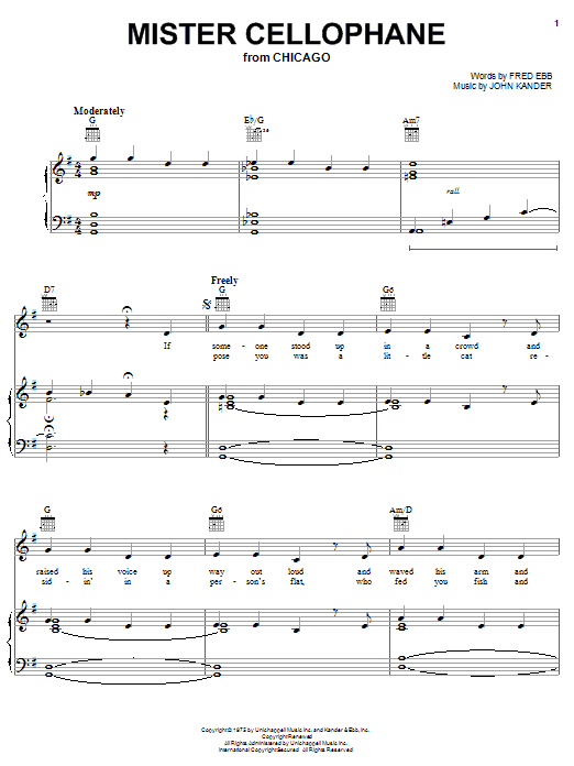 Learn to play Kander & Ebb Mister Cellophane sheet music for Piano, Vocal & Guitar (Right-Hand Melody) in minutes. Kander & Ebb Mister Cellophane sheet music notes and chords. Download Printable PDF.