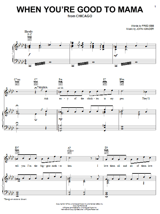 Learn to play Kander & Ebb When You're Good To Mama sheet music for Piano, Vocal & Guitar (Right-Hand Melody) in minutes. Kander & Ebb When You're Good To Mama sheet music notes and chords. Download Printable PDF.