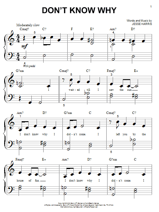 Learn to play Norah Jones Don't Know Why sheet music for Piano (Big Notes) in minutes. Norah Jones Don't Know Why sheet music notes and chords. Download Printable PDF.
