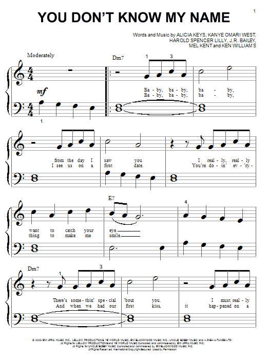 Learn to play Alicia Keys You Don't Know My Name sheet music for Piano (Big Notes) in minutes. Alicia Keys You Don't Know My Name sheet music notes and chords. Download Printable PDF.