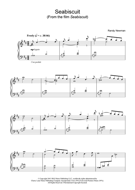 Learn to play Randy Newman Seabiscuit (from Seabiscuit) sheet music for Piano in minutes. Randy Newman Seabiscuit (from Seabiscuit) sheet music notes and chords. Download Printable PDF.