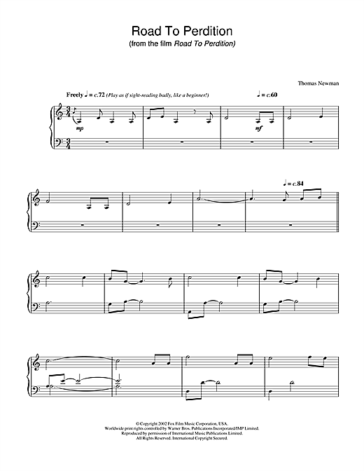Learn to play Thomas Newman Road To Perdition sheet music for Piano in minutes. Thomas Newman Road To Perdition sheet music notes and chords. Download Printable PDF.