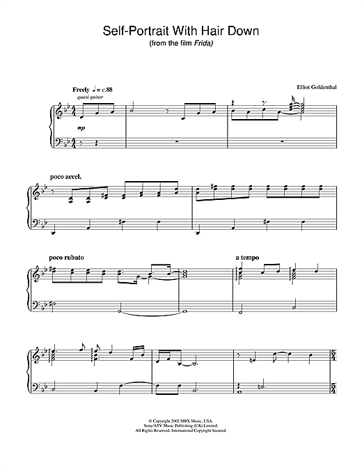 Learn to play Elliot Goldenthal Self-Portrait With Hair Down (from Frida) sheet music for Piano in minutes. Elliot Goldenthal Self-Portrait With Hair Down (from Frida) sheet music notes and chords. Download Printable PDF.