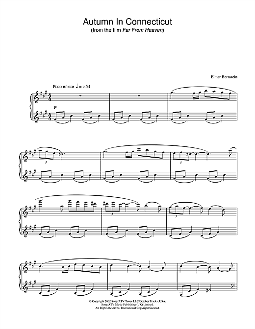 Learn to play Elmer Bernstein Autumn In Connecticut (from Far From Heaven) sheet music for Piano in minutes. Elmer Bernstein Autumn In Connecticut (from Far From Heaven) sheet music notes and chords. Download Printable PDF.