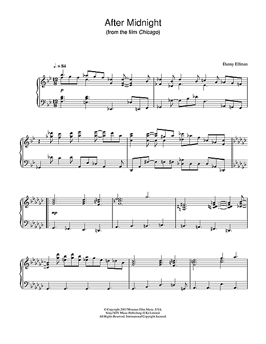 Learn to play Danny Elfman After Midnight (from Chicago) sheet music for Piano in minutes. Danny Elfman After Midnight (from Chicago) sheet music notes and chords. Download Printable PDF.