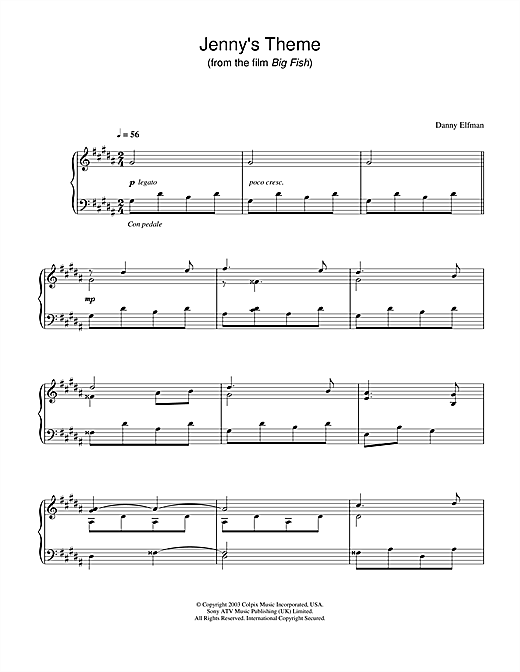 Learn to play Danny Elfman Jenny's Theme (from Big Fish) sheet music for Piano in minutes. Danny Elfman Jenny's Theme (from Big Fish) sheet music notes and chords. Download Printable PDF.
