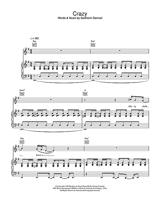 Learn to play Seal Crazy sheet music for Piano, Vocal & Guitar (Right-Hand Melody) in minutes. Seal Crazy sheet music notes and chords. Download Printable PDF.