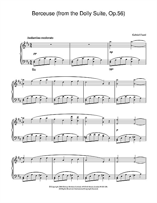 Learn to play Gabriel Fauré Berceuse (from the Dolly Suite, Op.56) sheet music for Piano in minutes. Gabriel Fauré Berceuse (from the Dolly Suite, Op.56) sheet music notes and chords. Download Printable PDF.