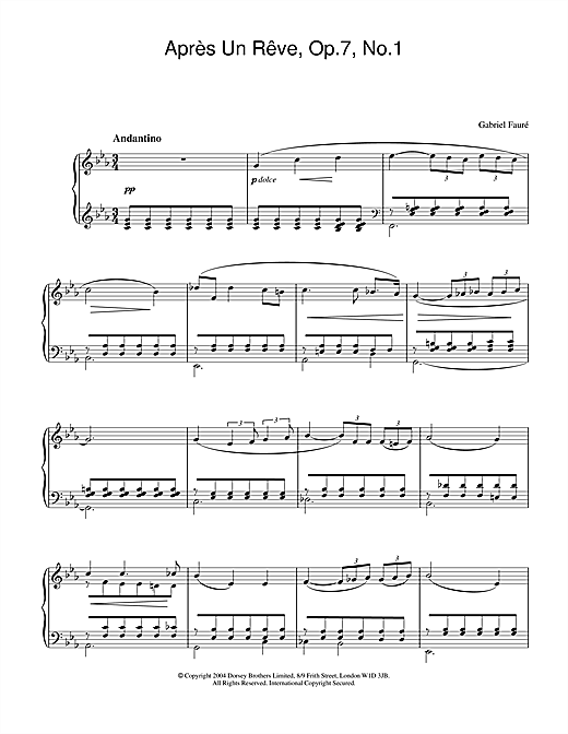 Learn to play Gabriel Fauré Après Un Rêve, Op.7, No.1 sheet music for Piano in minutes. Gabriel Fauré Après Un Rêve, Op.7, No.1 sheet music notes and chords. Download Printable PDF.