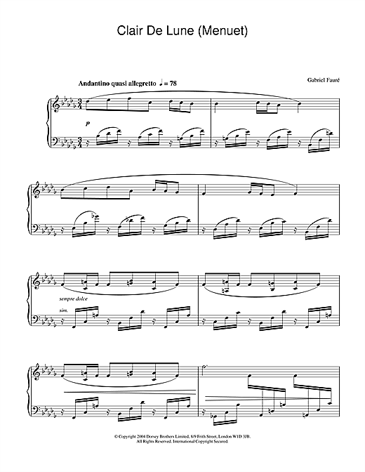 Learn to play Gabriel Fauré Clair De Lune (Menuet) sheet music for Piano in minutes. Gabriel Fauré Clair De Lune (Menuet) sheet music notes and chords. Download Printable PDF.
