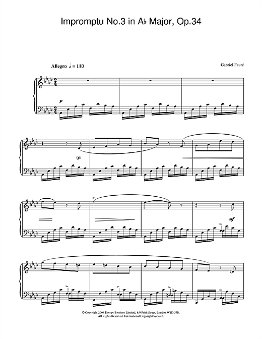 Learn to play Gabriel Fauré Impromptu No.3 in A Flat Major, Op.34 sheet music for Piano in minutes. Gabriel Fauré Impromptu No.3 in A Flat Major, Op.34 sheet music notes and chords. Download Printable PDF.