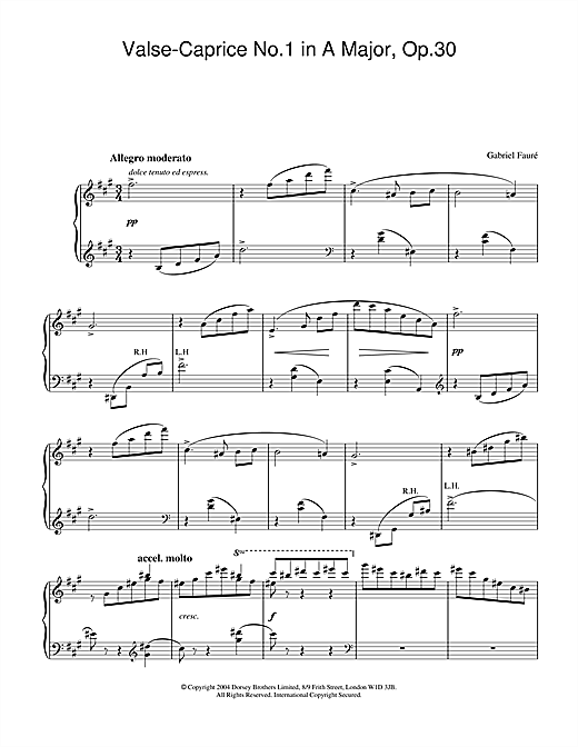 Learn to play Gabriel Fauré Valse-Caprice No.1 in A Major, Op.30 sheet music for Piano in minutes. Gabriel Fauré Valse-Caprice No.1 in A Major, Op.30 sheet music notes and chords. Download Printable PDF.