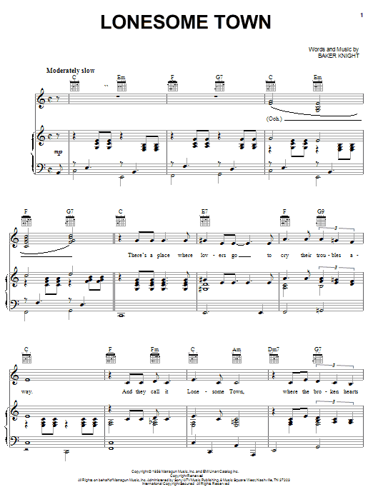 Learn to play Ricky Nelson Lonesome Town sheet music for Melody Line, Lyrics & Chords in minutes. Ricky Nelson Lonesome Town sheet music notes and chords. Download Printable PDF.