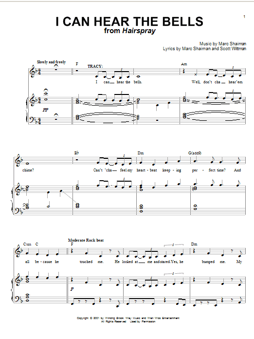 Learn to play Marc Shaiman I Can Hear The Bells (from Hairspray) sheet music for Piano & Vocal in minutes. Marc Shaiman I Can Hear The Bells (from Hairspray) sheet music notes and chords. Download Printable PDF.