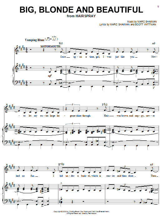 Learn to play Marc Shaiman Big, Blonde And Beautiful (from Hairspray) sheet music for Piano, Vocal & Guitar (Right-Hand Melody) in minutes. Marc Shaiman Big, Blonde And Beautiful (from Hairspray) sheet music notes and chords. Download Printable PDF.