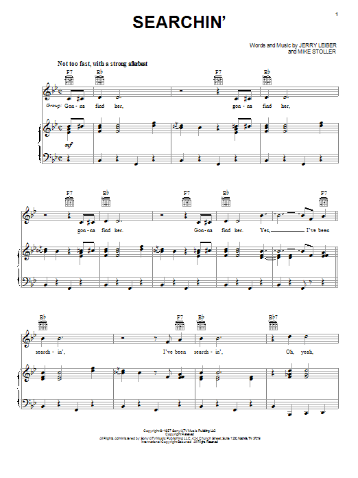 Learn to play The Coasters Searchin' sheet music for Piano, Vocal & Guitar (Right-Hand Melody) in minutes. The Coasters Searchin' sheet music notes and chords. Download Printable PDF.