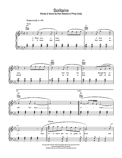 Learn to play Carpenters Solitaire sheet music for Piano, Vocal & Guitar (Right-Hand Melody) in minutes. Carpenters Solitaire sheet music notes and chords. Download Printable PDF.
