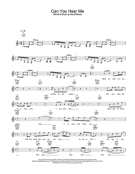 Learn to play David Bowie Can You Hear Me sheet music for Melody Line, Lyrics & Chords in minutes. David Bowie Can You Hear Me sheet music notes and chords. Download Printable PDF.