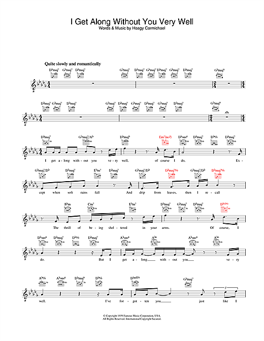 Learn to play Diana Krall I Get Along Without You Very Well sheet music for Melody Line, Lyrics & Chords in minutes. Diana Krall I Get Along Without You Very Well sheet music notes and chords. Download Printable PDF.