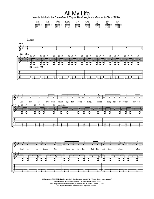 Learn to play Foo Fighters All My Life sheet music for Guitar Tab in minutes. Foo Fighters All My Life sheet music notes and chords. Download Printable PDF.