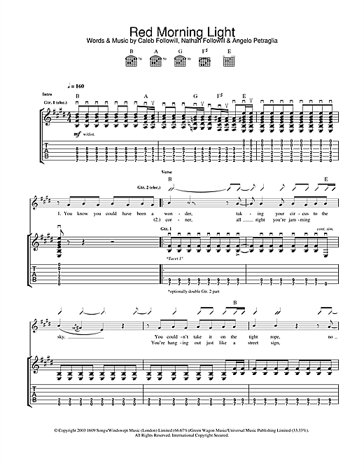 Learn to play Kings Of Leon Red Morning Light sheet music for Guitar Tab in minutes. Kings Of Leon Red Morning Light sheet music notes and chords. Download Printable PDF.