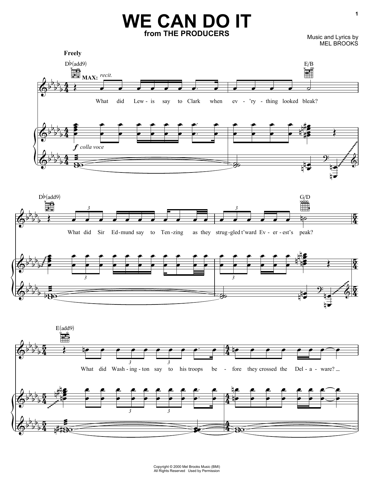 Learn to play Mel Brooks We Can Do It sheet music for Piano, Vocal & Guitar (Right-Hand Melody) in minutes. Mel Brooks We Can Do It sheet music notes and chords. Download Printable PDF.