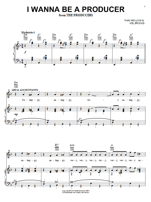 Learn to play Mel Brooks I Wanna Be A Producer sheet music for Piano, Vocal & Guitar (Right-Hand Melody) in minutes. Mel Brooks I Wanna Be A Producer sheet music notes and chords. Download Printable PDF.